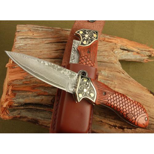 Mermaid Damascus Folding Knife