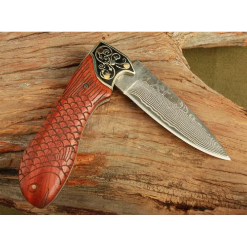Mermaid Damascus Folding Knife