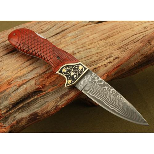 Mermaid Damascus Folding Knife