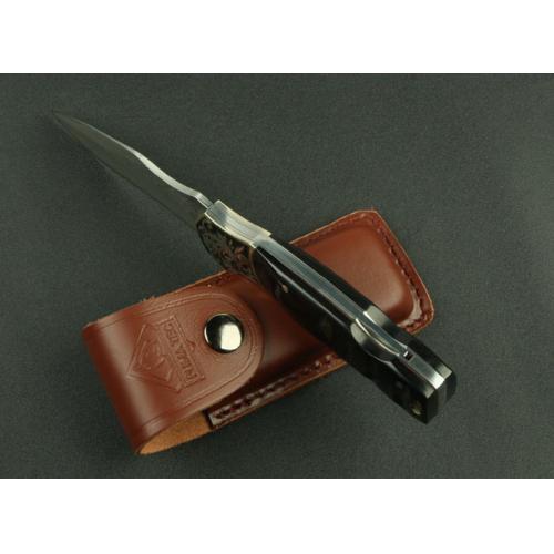 Damascus Folding Knife - Black Horn 3 (Concave Handle)