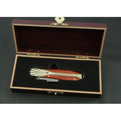 Little Red Star Damascus Folding Knife (Small)