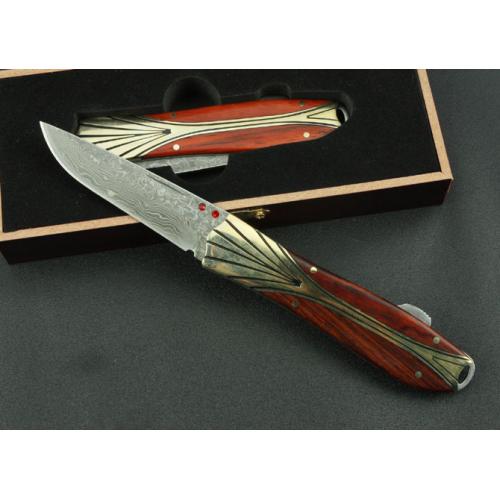 Little Red Star Damascus Folding Knife (Small)