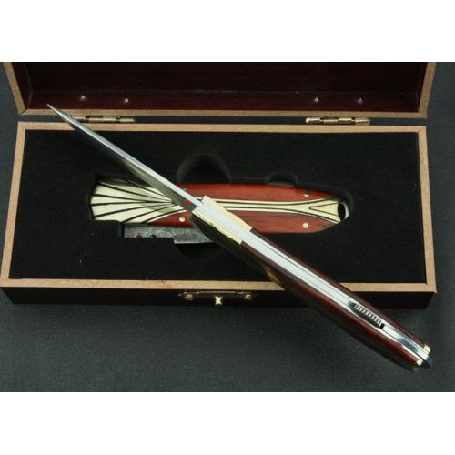 Little Red Star Damascus Folding Knife (Small)