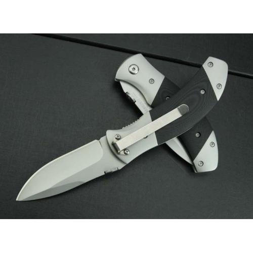 KT-039 Dual Steel Folding Knife with Black G10 Handle