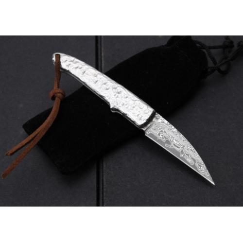 Damascus Little Silversmith Folding Knife