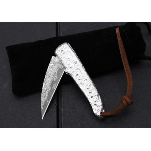 Damascus Little Silversmith Folding Knife