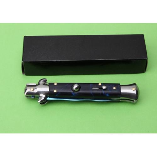 9-Inch AKC Italian Stiletto - Blue Sky (White Steel Handle, Ripple Blade)