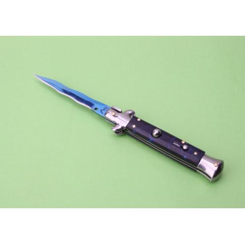 9-Inch AKC Italian Stiletto - Blue Sky (White Steel Handle, Ripple Blade)