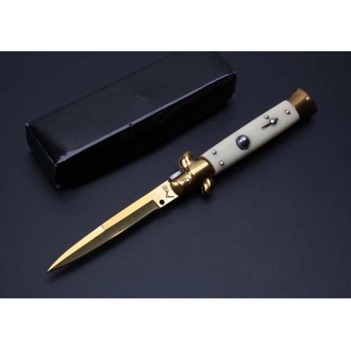 9-Inch AKC Italian Stiletto with Ivory Handle and Gold Blade