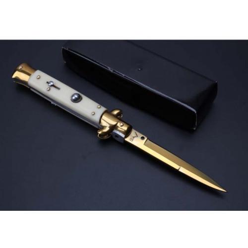 9-Inch AKC Italian Stiletto with Ivory Handle and Gold Blade