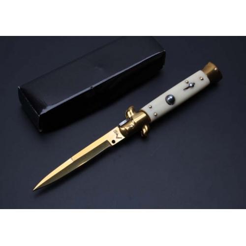 9-Inch AKC Italian Stiletto with Ivory Handle and Gold Blade