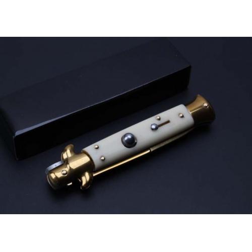 9-Inch AKC Italian Stiletto with Ivory Handle and Gold Blade