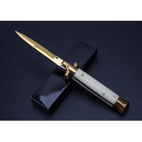 9-Inch AKC Italian Stiletto with Ivory Handle and Gold Blade