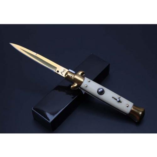 9-Inch AKC Italian Stiletto with Ivory Handle and Gold Blade
