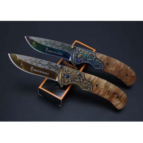 Browning Embossed Shadow Wood Quick-Open Folding Knife