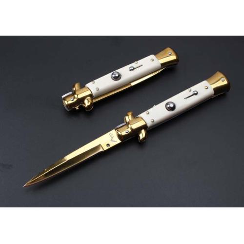 2016 New 9-Inch AKC Italian Stiletto Knife (Ivory Imitation Handle, Platinum Blade)