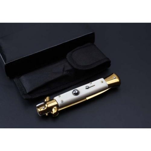 2016 New 9-Inch AKC Italian Stiletto Knife (Ivory Imitation Handle, Platinum Blade)