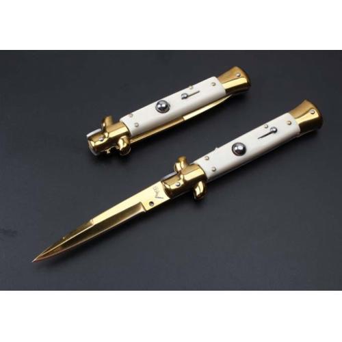 2016 New 9-Inch AKC Italian Stiletto Knife (Ivory Imitation Handle, Platinum Blade)
