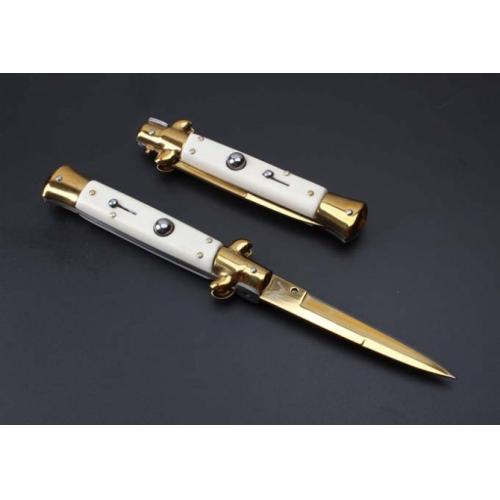 2016 New 9-Inch AKC Italian Stiletto Knife (Ivory Imitation Handle, Platinum Blade)