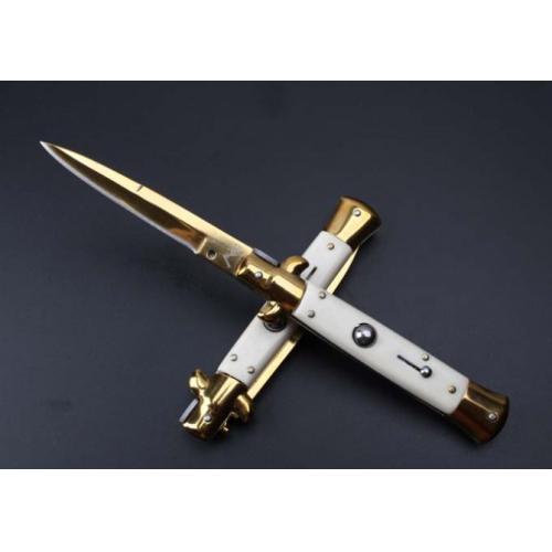 2016 New 9-Inch AKC Italian Stiletto Knife (Ivory Imitation Handle, Platinum Blade)