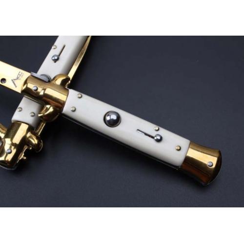 2016 New 9-Inch AKC Italian Stiletto Knife (Ivory Imitation Handle, Platinum Blade)