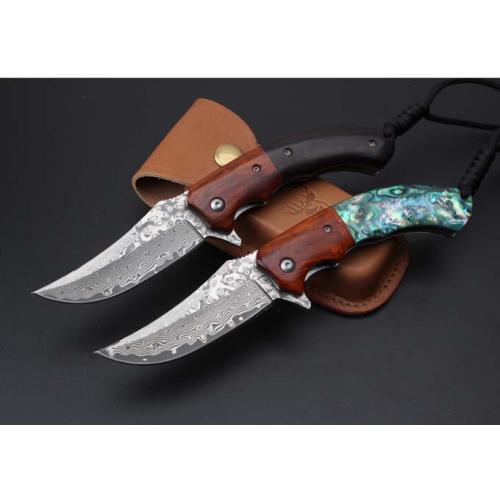 Queen Bee Damascus Quick-Open Folding Knife