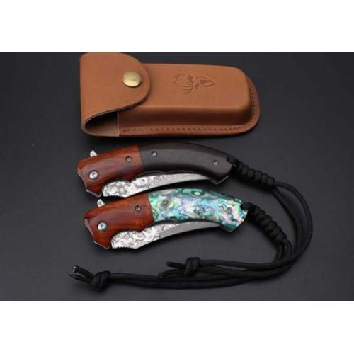 Queen Bee Damascus Quick-Open Folding Knife