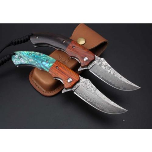 Queen Bee Damascus Quick-Open Folding Knife