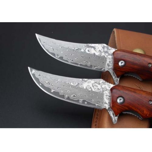 Queen Bee Damascus Quick-Open Folding Knife