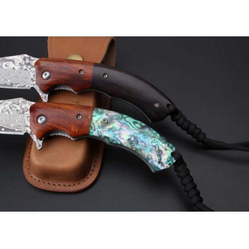 Queen Bee Damascus Quick-Open Folding Knife