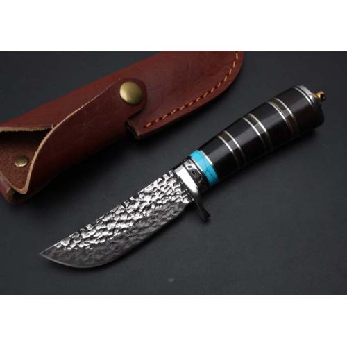 Thomas Damascus Ebony Horn Fixed Blade Knife
