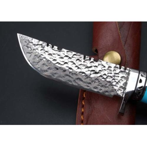Thomas Damascus Ebony Horn Fixed Blade Knife