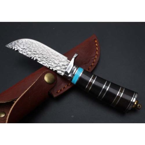 Thomas Damascus Ebony Horn Fixed Blade Knife