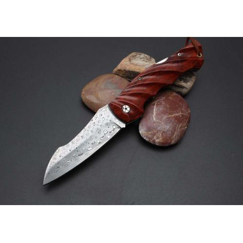 Swedish Damascus Red Sandalwood Folding Knife (Imported)