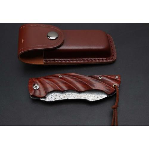 Swedish Damascus Red Sandalwood Folding Knife (Imported)