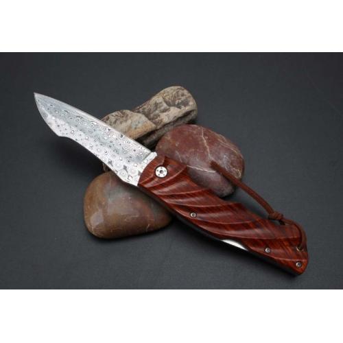Swedish Damascus Red Sandalwood Folding Knife (Imported)