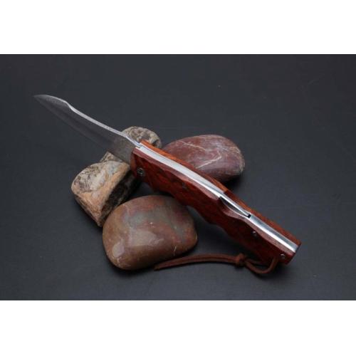 Swedish Damascus Red Sandalwood Folding Knife (Imported)