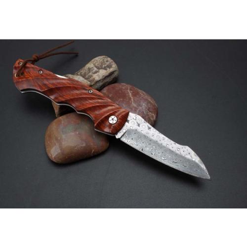 Swedish Damascus Red Sandalwood Folding Knife (Imported)