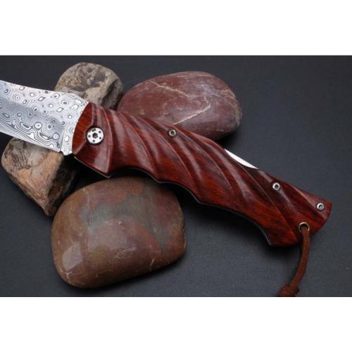 Swedish Damascus Red Sandalwood Folding Knife (Imported)
