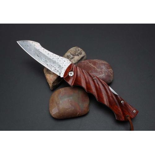 Swedish Damascus Red Sandalwood Folding Knife (Imported)
