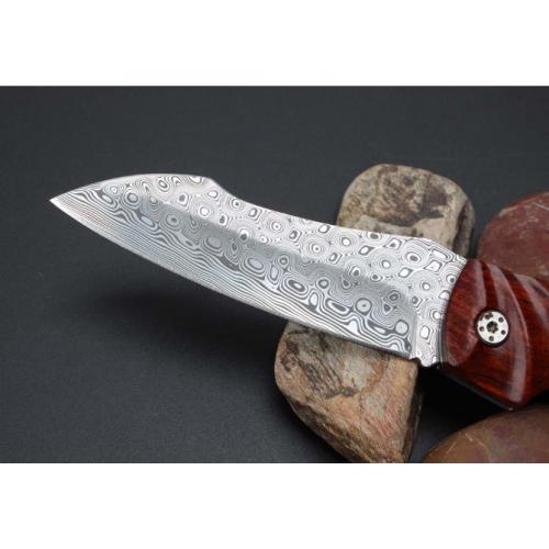 Swedish Damascus Red Sandalwood Folding Knife (Imported)