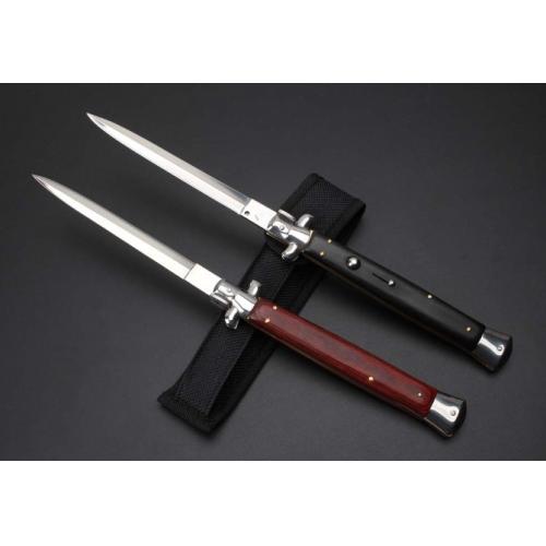 13-Inch Black Stiletto Switchblade with Vibrant Wood Handle