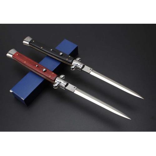 13-Inch Black Stiletto Switchblade with Vibrant Wood Handle