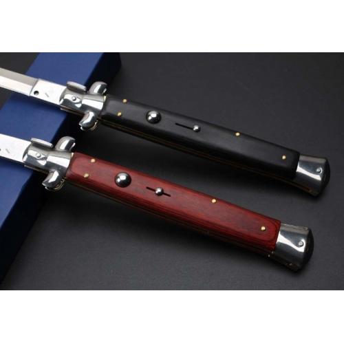13-Inch Black Stiletto Switchblade with Vibrant Wood Handle