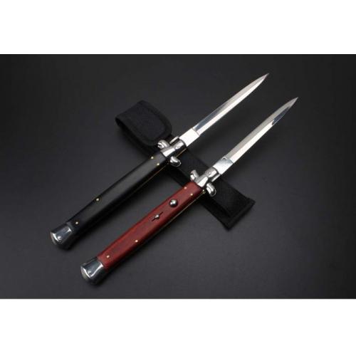 13-Inch Black Stiletto Switchblade with Vibrant Wood Handle