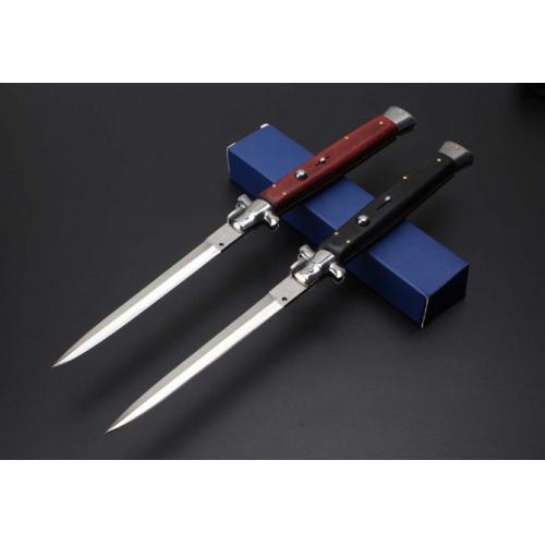 13-Inch Black Stiletto Switchblade with Vibrant Wood Handle