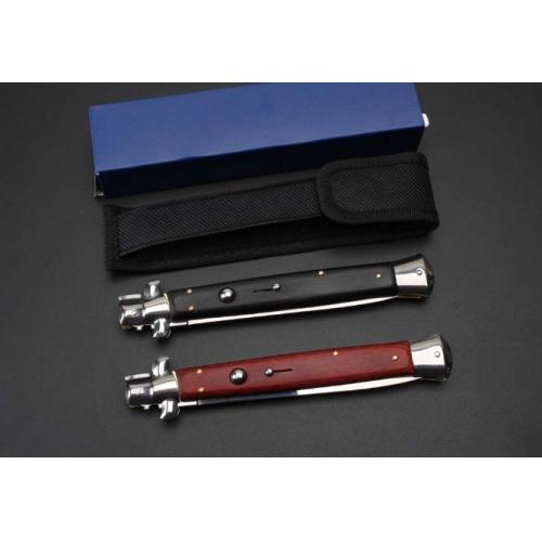 13-Inch Black Stiletto Switchblade with Vibrant Wood Handle
