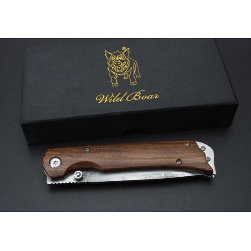 Damascus Boar\'s Tusk Folding Knife