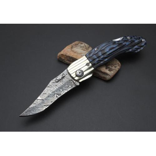 Imported Blue Demon Damascus Folding Knife