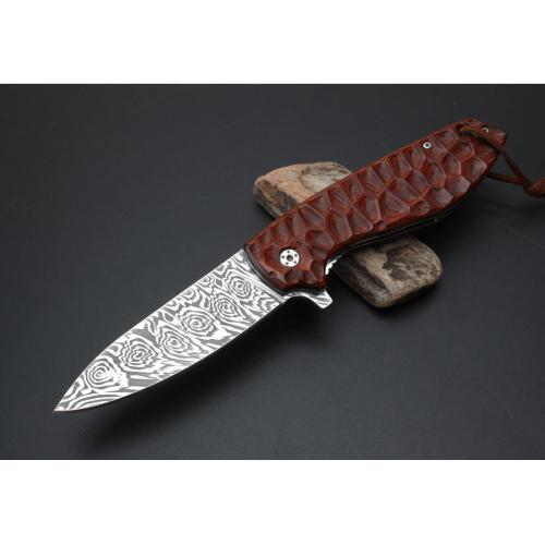 Imported Spanish Wood Damascus Folding Knife